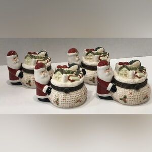 Vintage Harry and David Christmas Santa trinket box, place card holders Set of 4